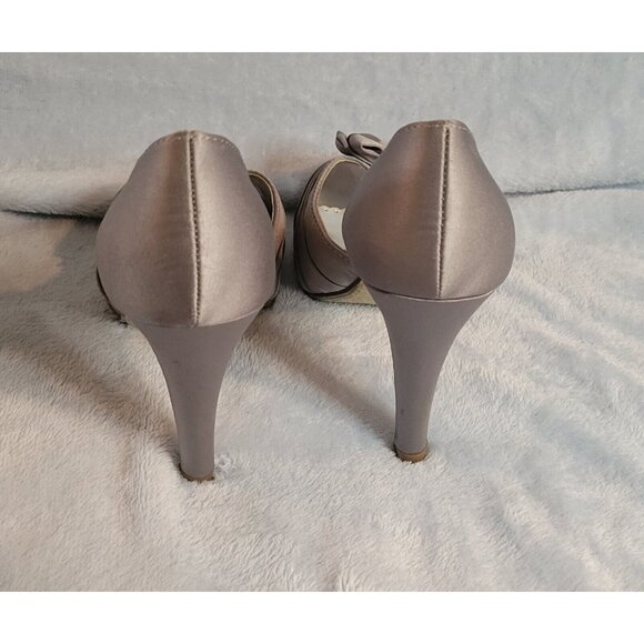Michaelangelo Gray Satin Open Toe Slip On Heels Shoes Women's 5 1/2 - Picture 5 of 12